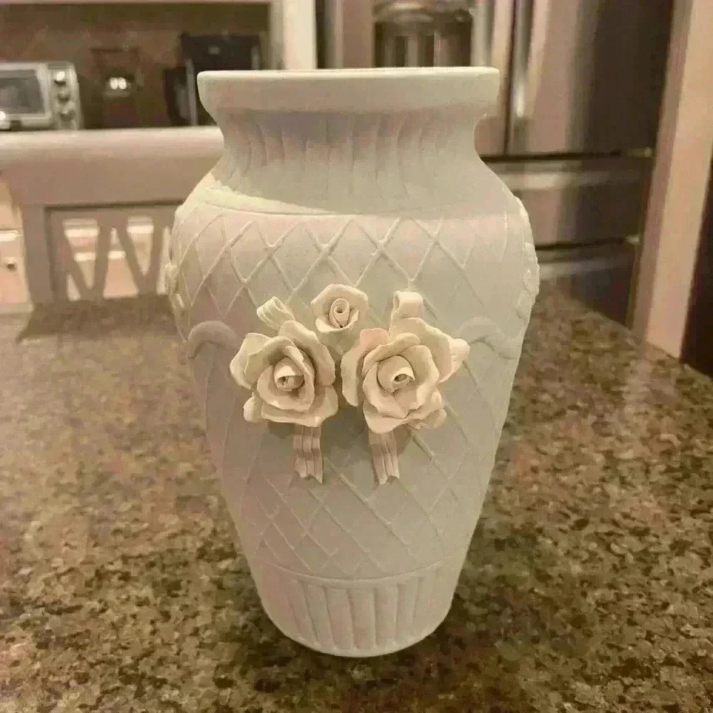 Light Blue Vase with White Flowers